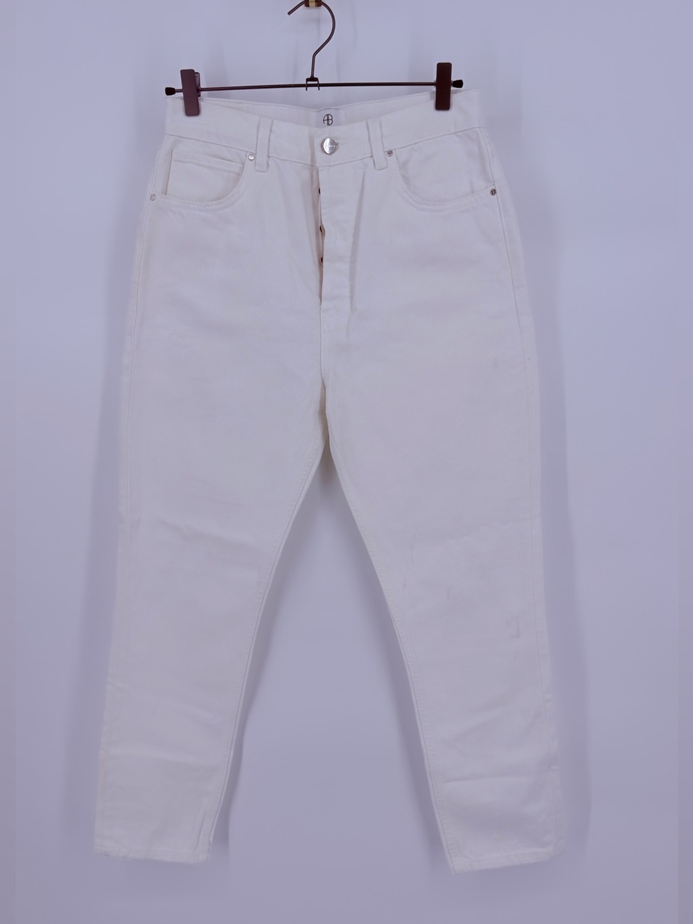 ANINE BING White High Rise Straight Leg Jeans Size 30 Designer Denim